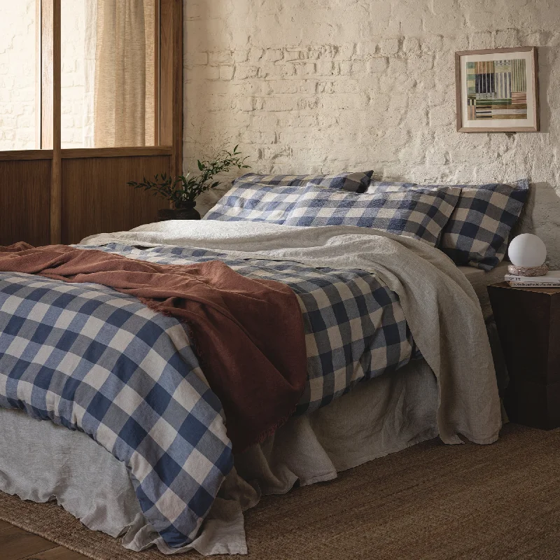 Blueberry Emsworth Check Linen Blend Duvet Cover