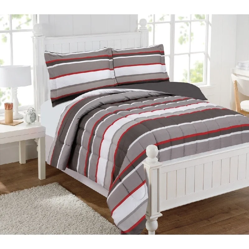 Brett Stripe Gray/Red 4-piece Comforter Set