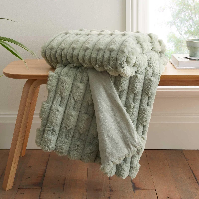 Rayon from bamboo blankets for a silky and breathable feelCarved Faux Fur Throw Sage