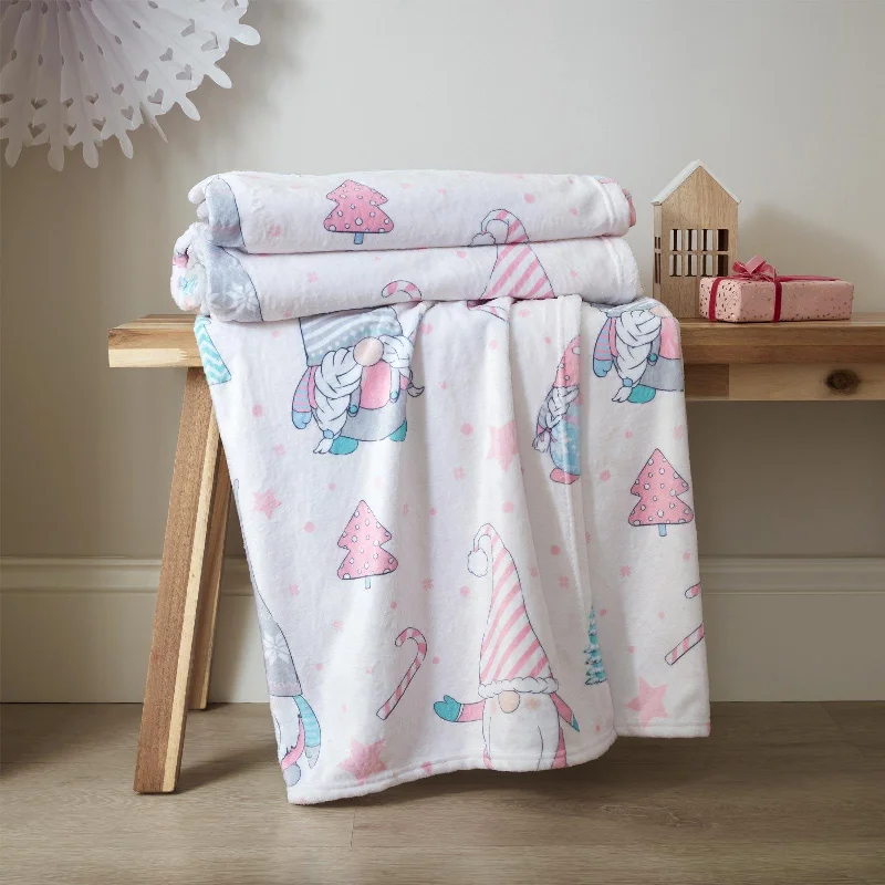 King - size blankets to cover large beds comfortablyChristmas Festive Gnomes Throw Pink