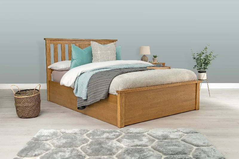 Chester Medium Oak Ottoman Storage Bed Frame - 4ft Small Double