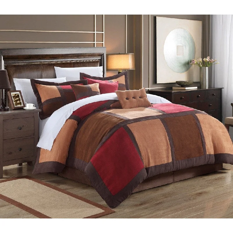 Chic Home Diana 11-Piece Burgundy Microsuede Patchwork Comforter Set