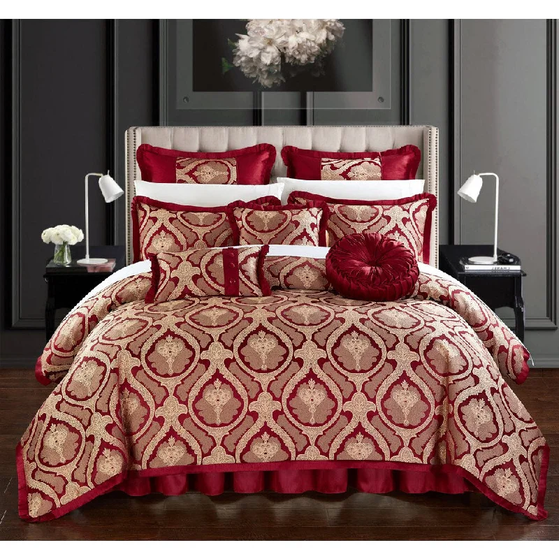 Chic Home Felicci 9 Piece Red Faux Silk Bedding Comforter Set