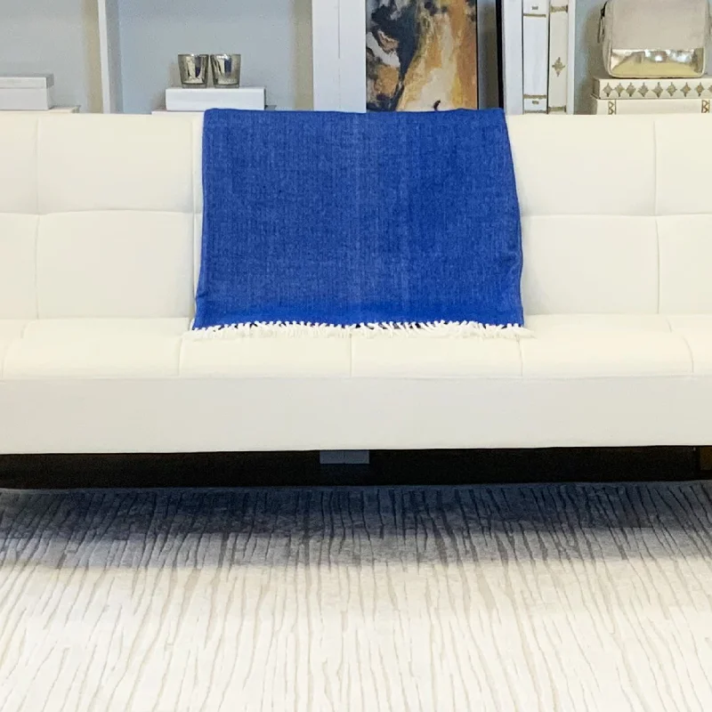 Fringed Herringbone Throw - Cobalt