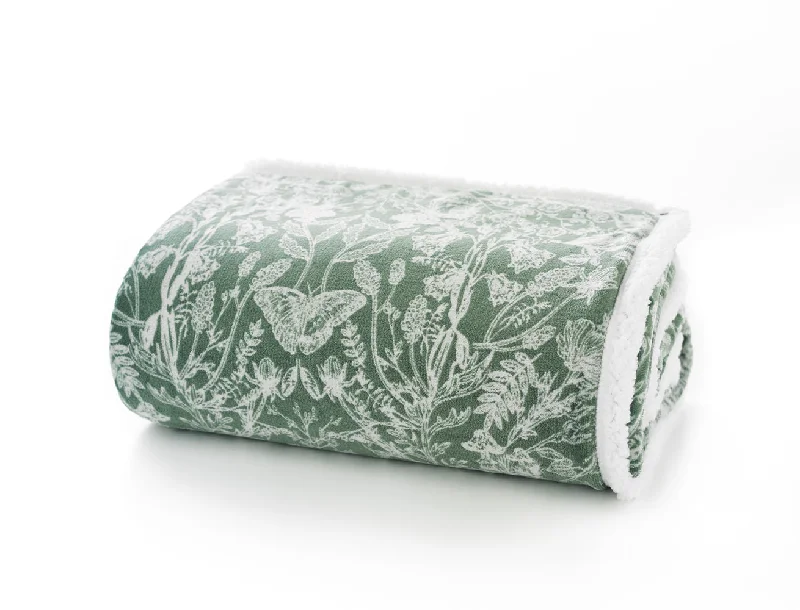 Recycled polyester blankets for an eco - conscious optionSecret Garden Printed Supersoft Fleece Throw Garden Green