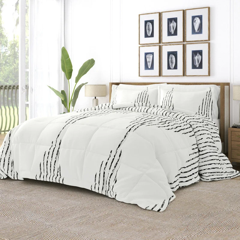 Diamond Stripe Gray Pattern Comforter Set Down-Alternative Ultra Soft Microfiber Bedding, Full/Queen