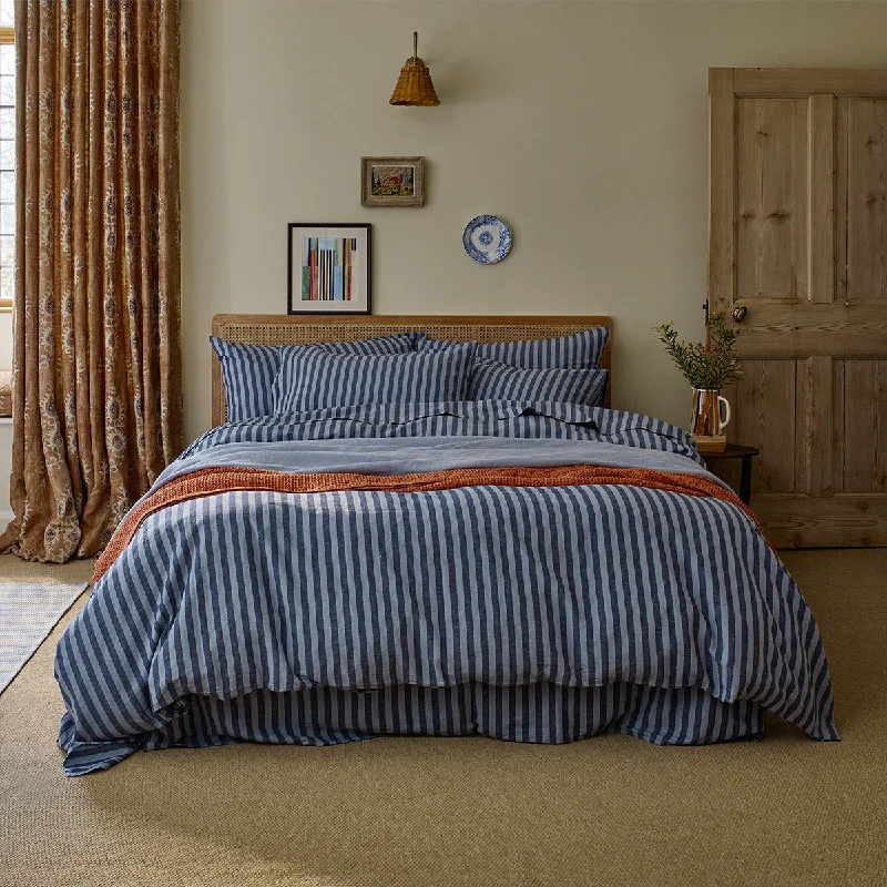 Dusty Blue Amberley Stripe Linen Blend Duvet Cover