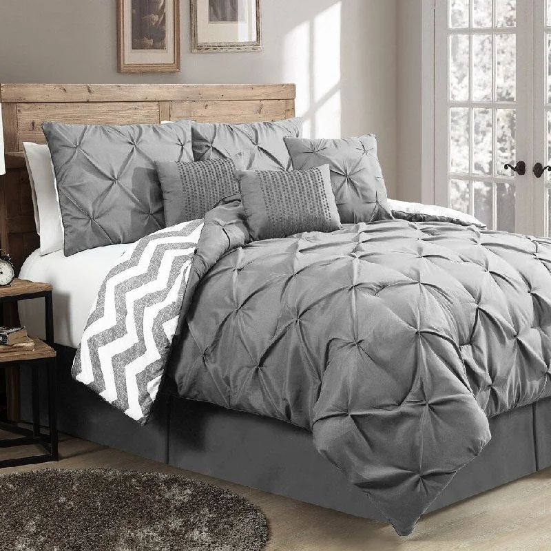 Ella Pinch Pleat Reversible Comforter Set with Throw Pillows