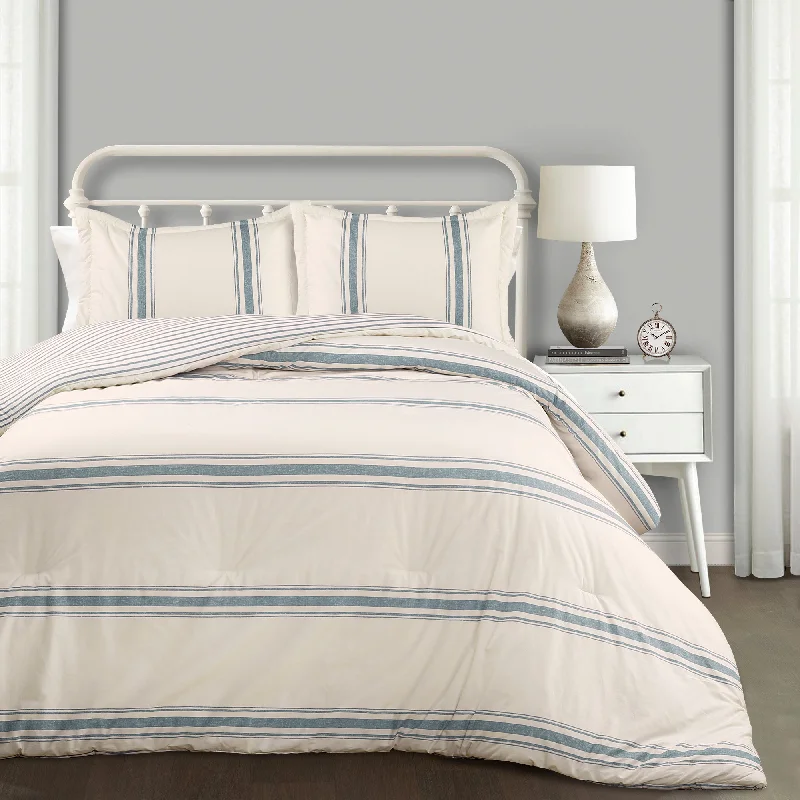 Farmhouse Stripe Rev. Oversized Comforter Blue 3Pc Set Cal King