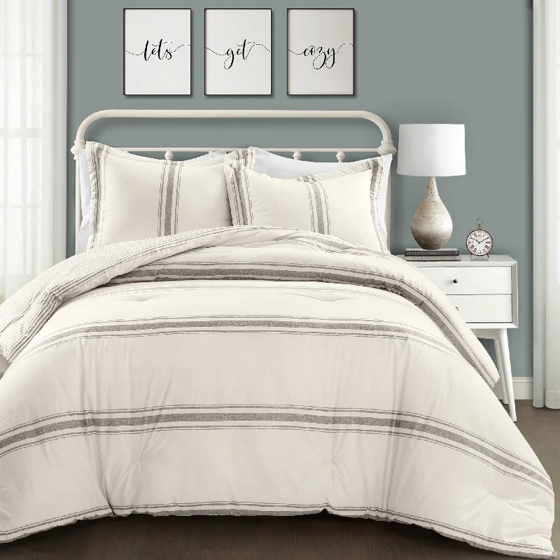 Farmhouse Stripe Rev. Oversized Comforter Gray 3Pc Set Cal King