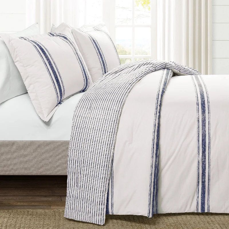 Farmhouse Stripe Rev. Oversized Comforter Navy 3Pc Set Cal King