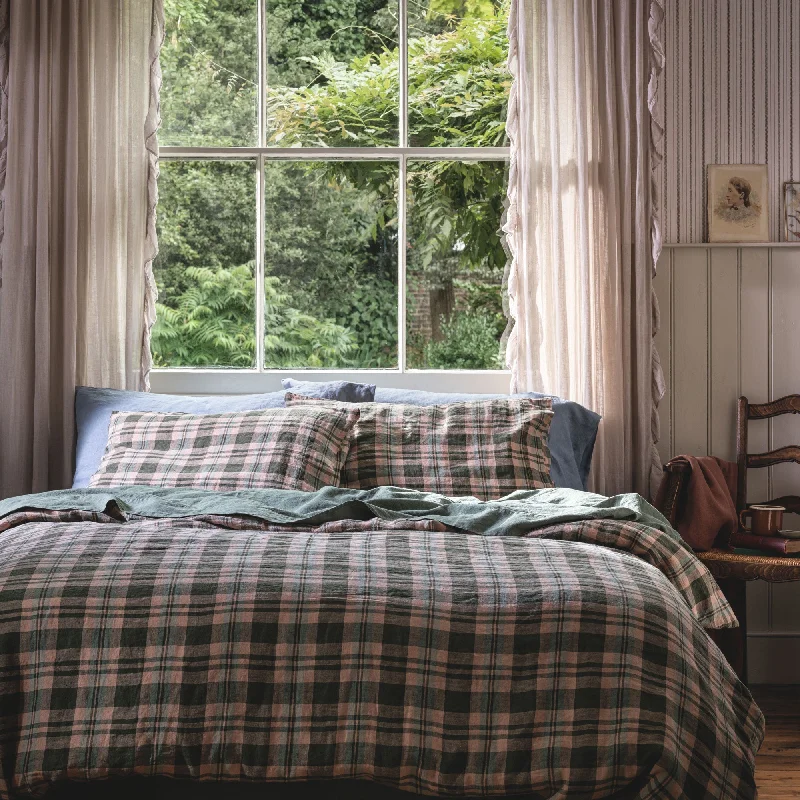 Fern Green Dallington Check Linen Blend Duvet Cover