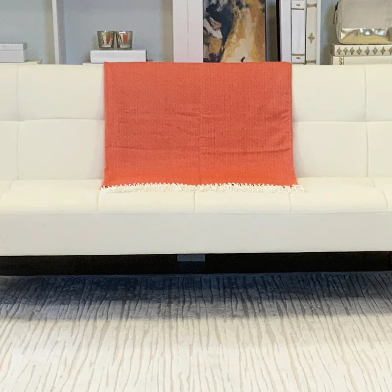 Fringed Herringbone Throw - Orange