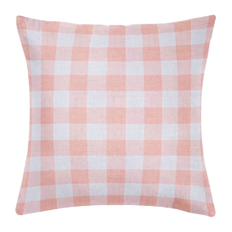 Gingham Coral 22x22 Decorative Pillow Cover