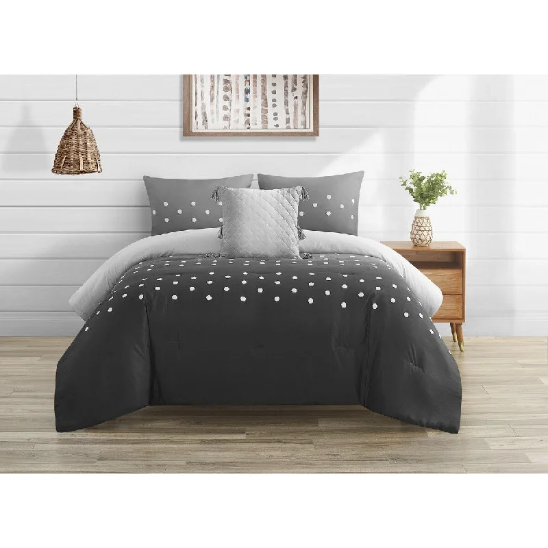 Grey Ombre Tufted Dot Comforter Set