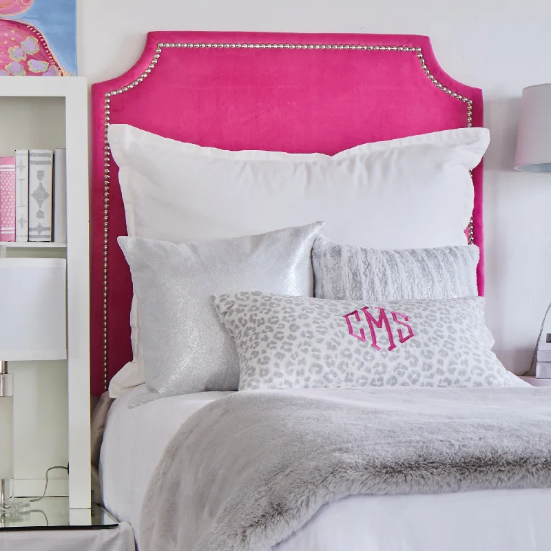 Headboard - Silver Nailhead in Bella Hot Pink