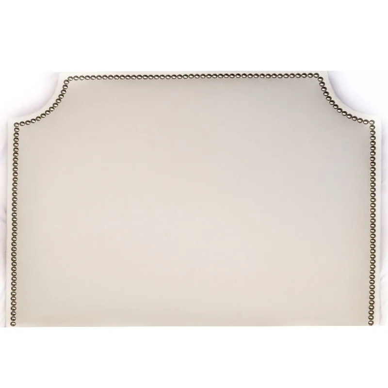 Headboard (Q)- Gold Nailhead in White Faux Leather (Queen)