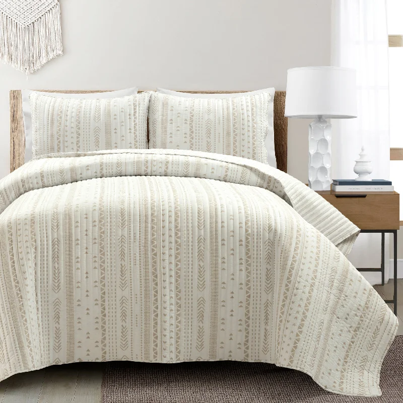 Hygge Stripe Oversized Rev. Quilt Neutral 3Pc Set Full/Queen