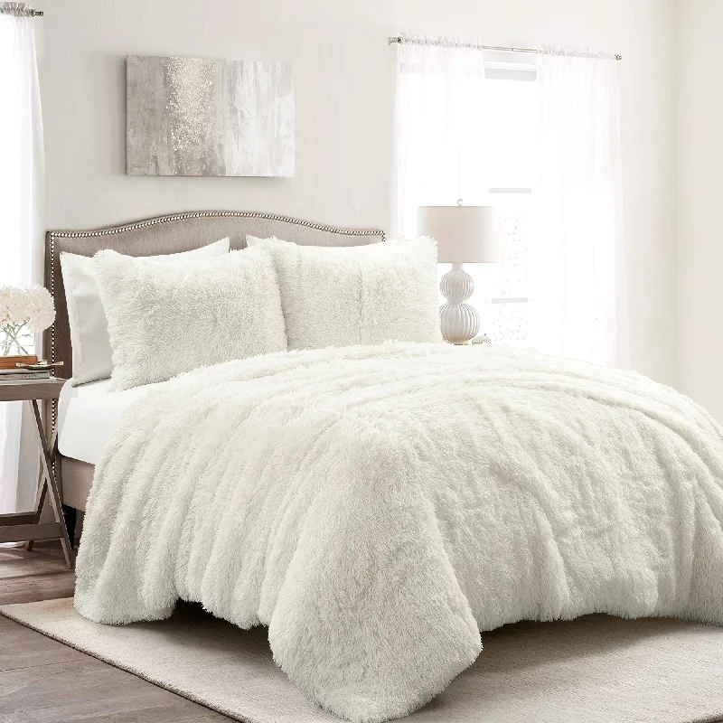 Lush Décor Emma Faux Fur Oversized Comforter Ivory 3Pc Set Full/Queen