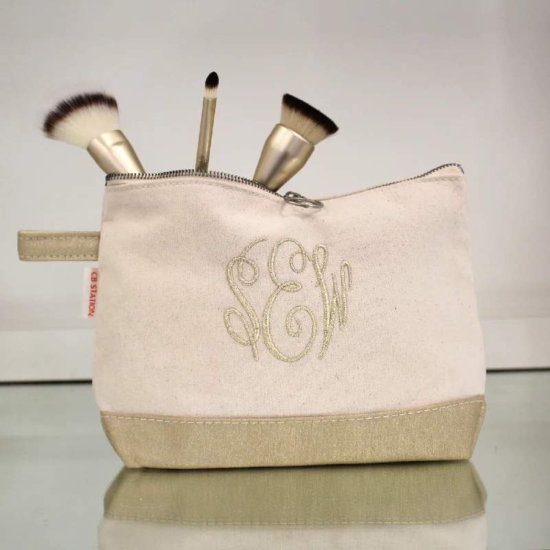 Monogrammed Makeup Bag - Gold