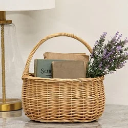 Natural Willow Oval Gathering Basket w/Handle