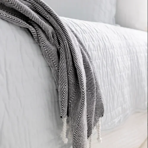 Synthetic fiber blend blankets for a budget - friendly choiceHerringbone Cotton Charcoal Throw