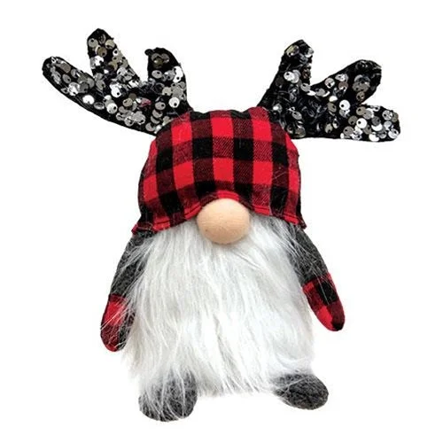 Red & Black  Buffalo Check Sequin Mini Reindeer Gnome