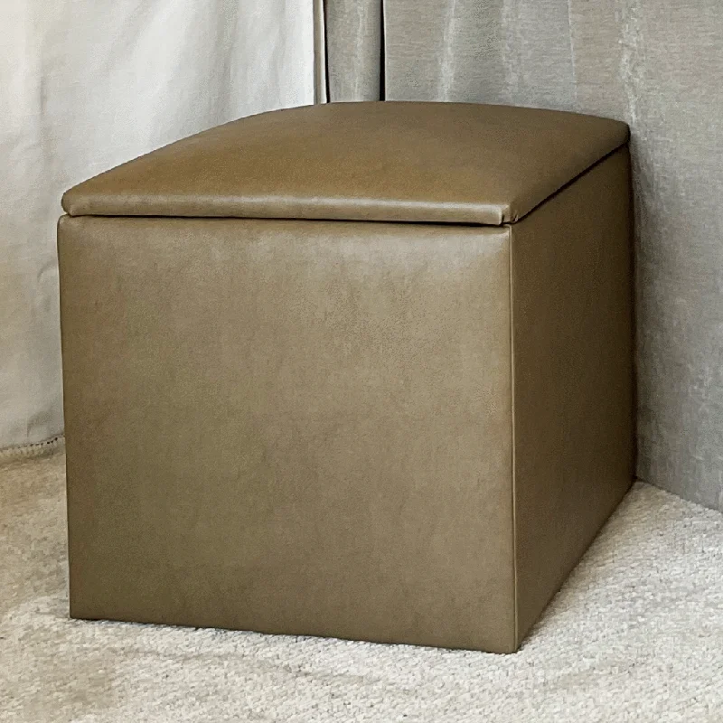 Storage Ottoman - Taupe Faux Leather