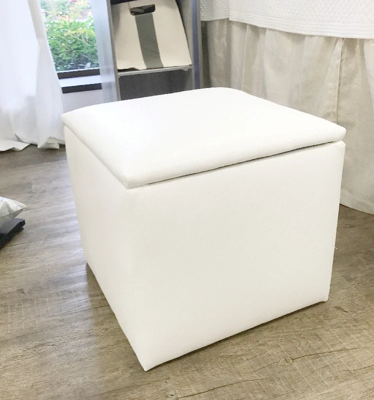 Storage Ottoman - White - Faux Leather