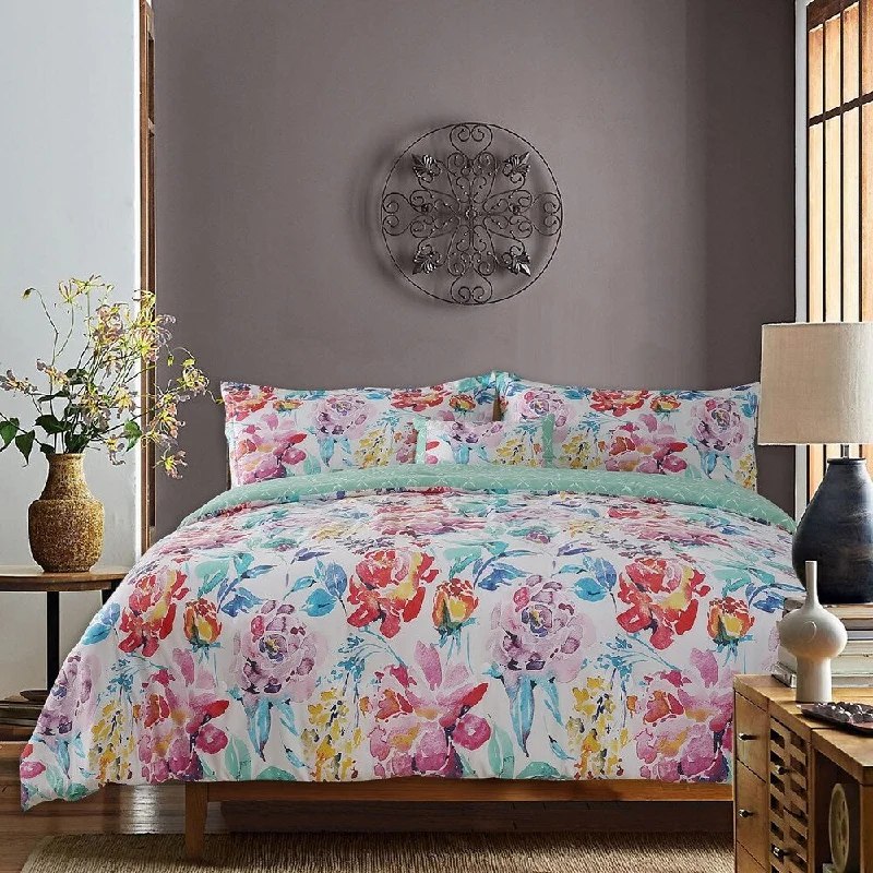 Studio8 4 -Piece Dream Comforter Set 100% Cotton, Watercolor Floral Printed, 1 Comforter, 2 Shams and 1 Pillow