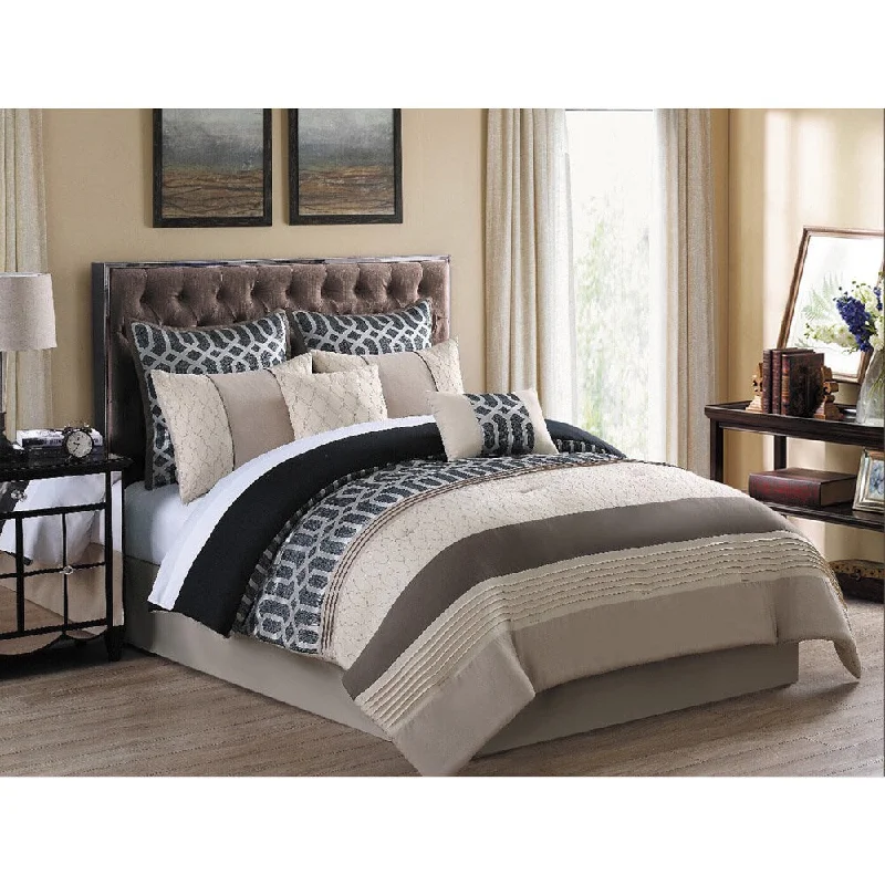 Trellis 8 Piece Luxurious Jacquard, Embroidered Comforter Set