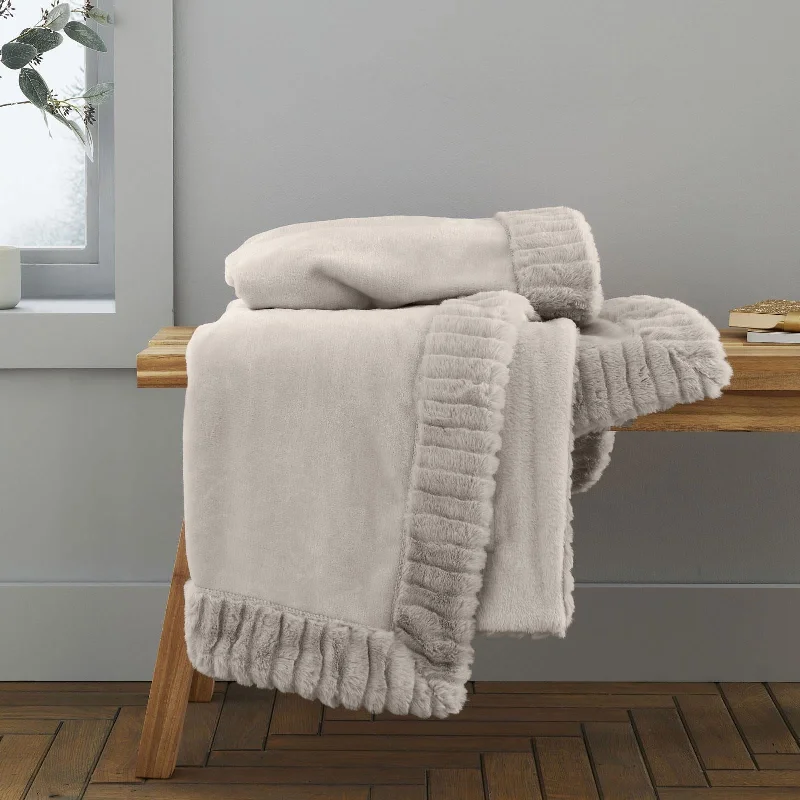 Recycled polyester blankets for an eco - conscious optionVelvet and Faux Fur Throw Natural