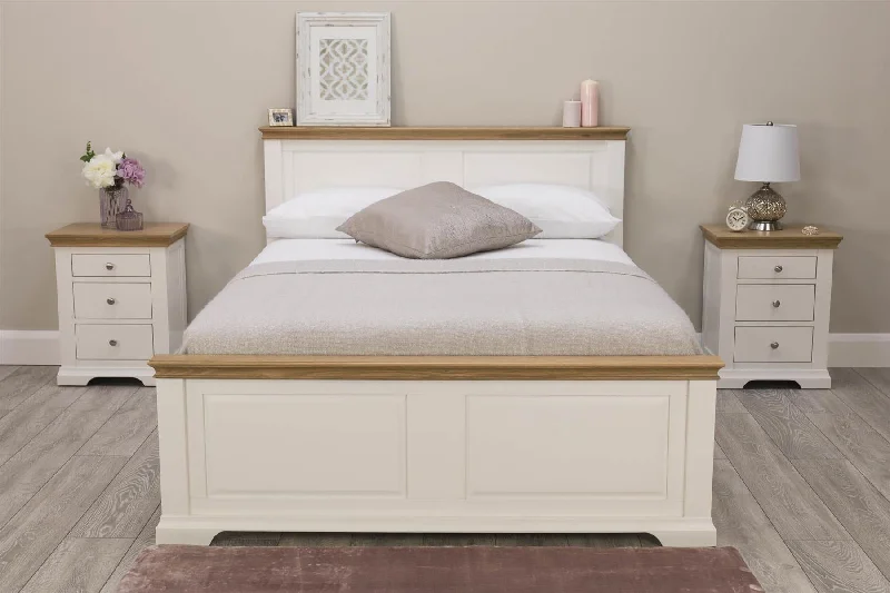 Westcott Soft White & Natural Oak Solid Wood Bed Frame - 5ft King Size