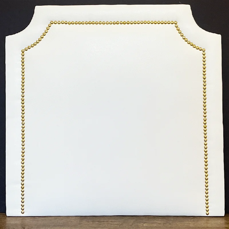 Headboard - Gold Nailhead in White Faux Leather